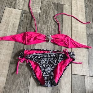 Hot Pink & Black Bikini Set